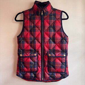 J.Crew Vest Womens XXS Red Blue Tartan Plaid Down Puffer Jacket Quilted